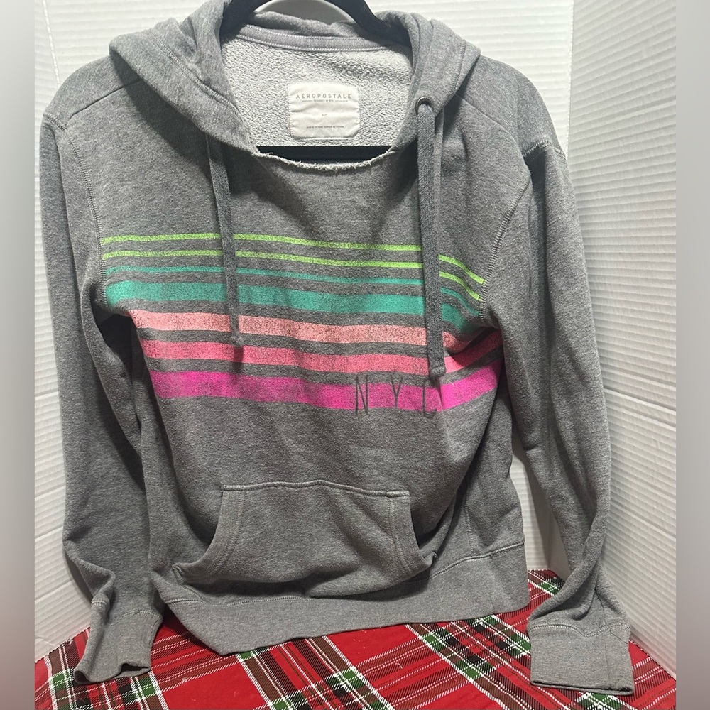 Aeropostale women’s Small Gray Striped Hoodie